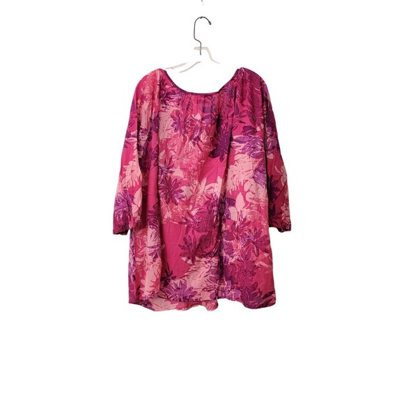Avenue Pink Floral Cotton Print Peasant Blouse Size 30/32 - Picture 2 of 4